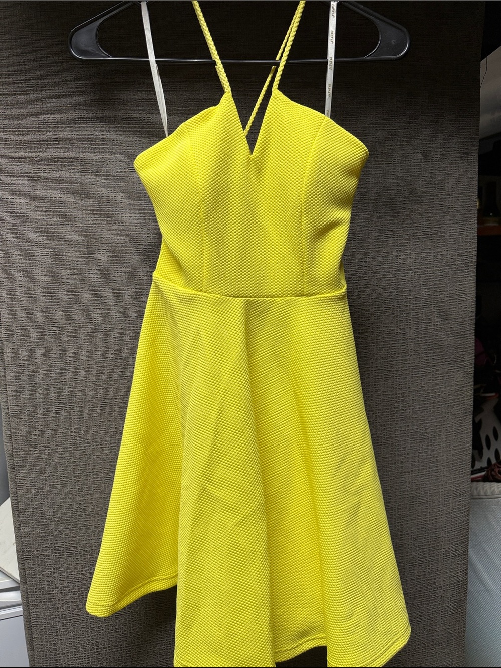 Papaya Bright Yellow Textured Spaghetti-Strap Mini Dress
